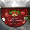 Christmas half-circle doormat detail, festive holiday red floor mat with decorative print. - Christmas Semicircle 7