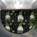 Close-up detail of the semi-circular doormat featuring green plaid gnomes and clover pattern. - YZH-Christmas Semicircle-9