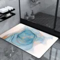 Diatomaceous earth bath mat, blue gold fluid marble pattern, anti-slip quick dry floor mat. - Stone Pattern 005