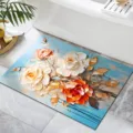 3D oil painting floral bath mat, absorbent non-slip floor mat for bathroom and home decor. - 3D Flower Floor Mat-9