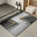 Modern minimalist diatomaceous earth bathroom mat, absorbent non-slip floor rug with gold lines. - Gold Arrow