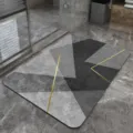 Minimalist diatomaceous earth bath mat, grey geometric anti-slip floor mat for bathroom. - Golden Luxury Years