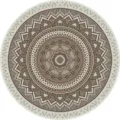 Joli tapis rond vintage bohème en imitation cachemire aux tons bruns et gris pour chambre. - Tapis persan 20