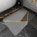 Modern geometric absorbent bath mat with houndstooth pattern, anti-slip floor mat for bathroom. - Mu Xi