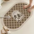 Tapis de bain ovale en terre de diatomée avec motif géométrique et design paysager. - 40*60cm (Terre de Diatomées) / Carreaux Vintage