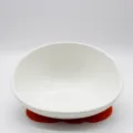 White ceramic pet bowl with slanted opening and orange silicone anti-slip mat for dogs. - Small Size + Orange Mat / White
