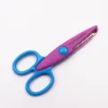Detail view of the pink and blue craft lace scissors, 13cm size for clay craft work. - Castle Shaped