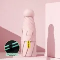 Ombrelle capsule compacte à 5 plis, protection UV parasol portable pour les femmes. - Parapluie Cinq Plis + Boîte Capsule / Rose Cerise