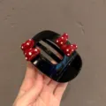 Schwarze Acryl Haarklammer mit süßen roten und weißen Pünktchen Schleifen für Damenfrisuren. - 12# Polka-Dot Schleife Entenschnabelclip (10cm)