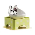 Keramische hondenbak met verhoogde groene stand, schattig Franse bulldog ontwerp voor huisdier - Pootafdruk Stijl / S / Groen