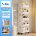5-Tier Mobile Storage Rack Rolling Utility Cart Slim Organizer Shelf with Bins for Home - Universal Wheel Open Style with 2 Hanging Boxes / 5 Tiers / White