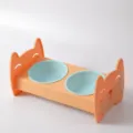 Comedero doble naranja para mascotas con soporte de orejas de gato, estilo macaron para perros. - Cuenco Doble Forma Cama de Gato / Naranja