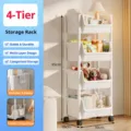 4-tier rolling storage cart mobile book rack utility cart with wheels for home office - Universal Wheel Open Style with 2 Hanging Boxes / 4 Tiers / White