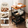 Carrello portaoggetti mobile comodino con piano in legno, cestelli in rete e ruote silenziose. - 3 Livelli 40x30cm / Pannello Noce Telaio Nero