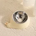 Niedlicher Haustiernapf mit Edelstahleinsatz, hellbeige rutschfester Hunde- und Katzenfressnapf. - Edelstahlschale / Beige