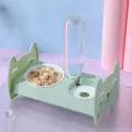 Pet double bowl with automatic water dispenser and food bowl, cat ear design green pet supplies - Green