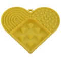 Yellow heart-shaped silicone pet slow feeder lick mat with partitioned textured zones for dogs cats. - Yellow