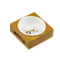 Pet ceramic bowl with wooden stand, cute dog pattern design for cats and small dogs feeding. - Square Wooden Stand with Single Ceramic Bowl