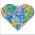 Silicone pet slow feeder mat, heart shaped anti choking dog cat licking pad with suction cups. - Camo Yellow Blue Pink