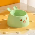 Green cute bunny ear pet bowl with cartoon face, adorable feeding bowl for cats and dogs. - Green Plastic Bowl / Green