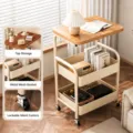 Carrello portaoggetti mobile con piano in legno e ripiani in metallo per organizzare casa. - 3 Livelli 40x30cm / Pannello Effetto Legno Telaio Bianco