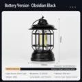 Lanterna da campeggio LED vintage, lampada d'emergenza a batteria nero opaco per esterni. - Alimentato a batteria / Nero Notte