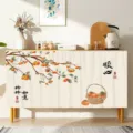 Schrankstaubschutz Vorhang mit elegantem Kaki-Zweig-Muster und Kalligraphie-Design für den Haushalt. - Viel Glück/Alles Läuft Gut