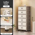 6-layer plastic storage cabinet with drawers and wheels, ideal for bedroom or dorm organization. - 6 Layers / Tea Cypress Brown