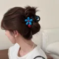 Koreanische blaue Blumen Haarklammer süßer Haargummi Hai Clip für Frauen tägliches Haarstyling - Kleine Haarklammer (Schwarze Basis) / 8cm / Blau