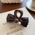 Molletta per capelli a fiocco in resina marrone capelli spessi stile elegante accessorio - Grande (10.5cm) / Etichetta Oro Perla Tonda Fiocco Molla per Capelli