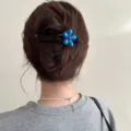 Koreanische blaue Blumen Haarklammer für Damen, süßes Haaraccessoire für schicke Frisuren. - Blau Blume Entenschnabel-Clip