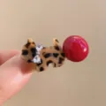 Koreaanse schattige luipaardprint puppy haarspeld met rode parel stijlvolle haarklem - Luipaard Hond Kraal Haar Clip (C7-2) / 1 Stuk/Verpakking (4cm)