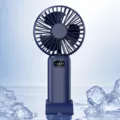 Portable handheld electric fan with digital display, 5-speed adjustable USB cooling fan for summer. - Deep Blue