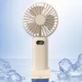 Portable handheld mini fan with digital display, USB rechargeable creamy-white cooling fan. - Off White