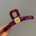 Große weinrote Haarklammer für Damen, stilvolles quadratisches Design mit goldenem Hundemotiv. - 3# Kirschrot
