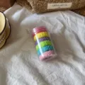Colorful plush hair scrunchies set in clear plastic cylinder container for daily styling - High Elasticity (Pack of 6 Items) / Rainbow Series