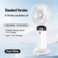 Ventilatore portatile a mano e da tavolo bianco perla 5 velocità pieghevole display - Modello con Base di Supporto / Bianco