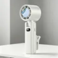 Portable handheld clip fan with digital display and cooling function, white USB rechargeable mini fan. - Regular Style (100 Gears / Clip) / Moonlight White