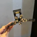 Molla per capelli con stampa leopardata e fiore per donne, elegante clip per capelli spessi. - Barretta Premium (Y193-8) / Grigio trasparente
