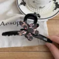 Morsetto per capelli con fiore leopardato elegante clip nera per donne accessorio chic style - Molla a Fiore Grande (Y193-10) / Grande Circa 13cm / Base Nera Leopardo