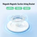 Detail view of the transparent MagSafe magnetic phone holder, compact and secure. - Custom Design / White