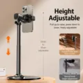 Desktop metal phone stand, height 21-35cm, black, ideal for live streaming and recording. - Full Metal D-01 / Black