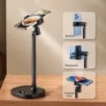 Adjustable metal desktop phone stand for live streaming, video recording, and overhead shooting. - Dual Card Slots / Black