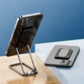 Desktop foldable phone stand magnetic ring holder, portable metal bracket in graphite black. - B4 Square Ring Bracket (Bagged) / Black