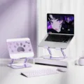 Purple cat paw folding carbon steel laptop stand desk riser with dual arm support - Computer Style / Cat Claw Purple