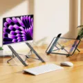 Verstelbare opvouwbare desktop laptopstandaard en tablethouder voor 12-17 inch apparaten. - Zwart