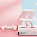 Pink cat paw tablet and phone stand with carbon steel dual arm support for desk use. - Plain Style / Cat Paw Pink