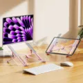Transparante opvouwbare laptopstandaard roze draagbare verstelbare tablethouder voor bureau - Roze