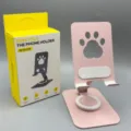 Pink folding desktop phone stand with cute paw print design, portable 360 degree rotation. - Phone Style / Cat Paw Pink