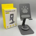 Foldable metal desktop phone holder with cute cat paw design, 360 degree rotating stand. - Phone Style / Cat Paw Gray